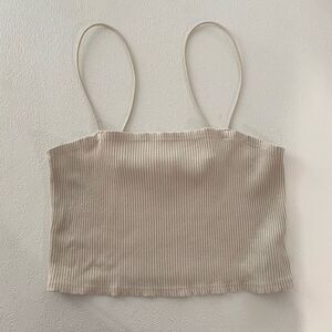 H&M Ribbed Beige Crop Top | Neutral Spaghetti Strap | Size S